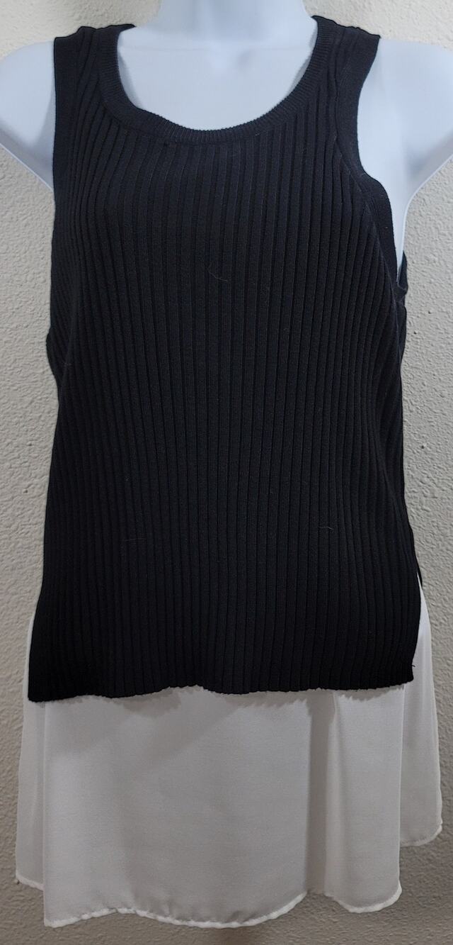Bar III Black Ribbed Lined And Layered Sheer Hem Tank Top Medium Flowy Soft